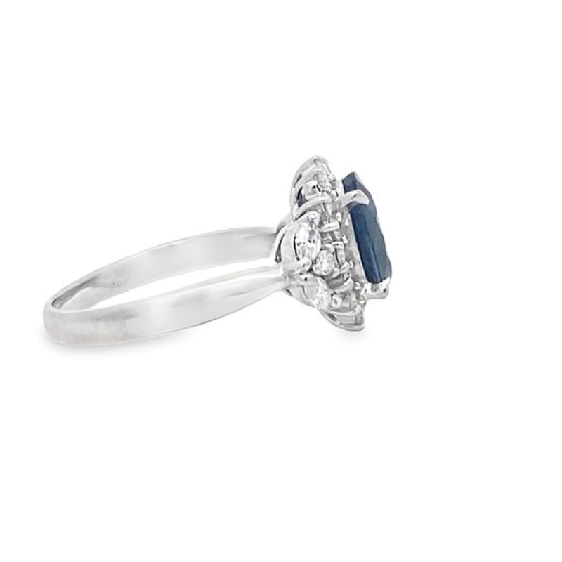 Estate Platinum Blue Sapphire And Diamond Ring